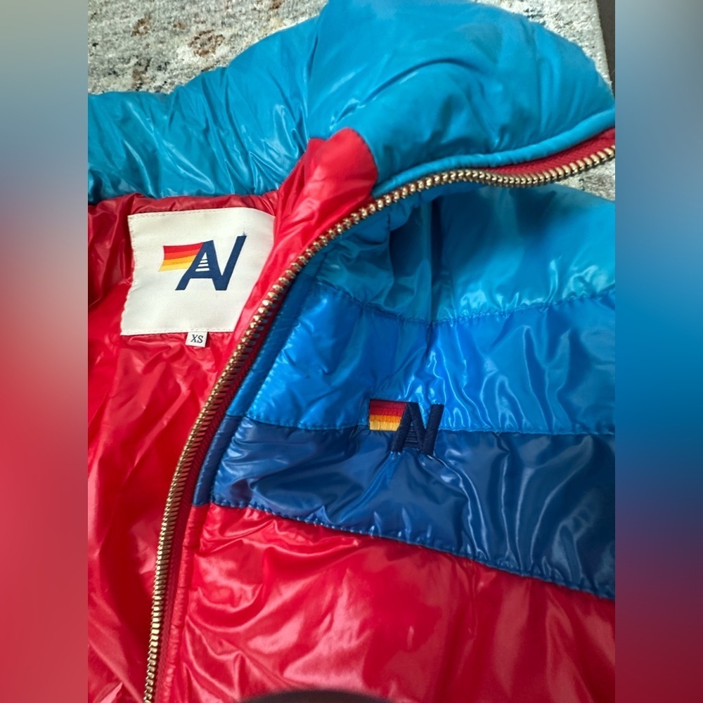 Aviator Nation Color Block Luxe Après Puffer Jacket Glossy Cherry XS Rare - Picture 11 of 16